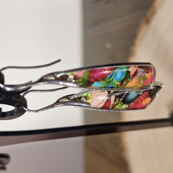 Colorful Abstract Drop Earrings - Picture 2 of 5